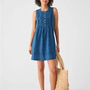 $178 Faherty Isha Dress Indigo Blue Women’s Size XL Boho Midi Tunic Style